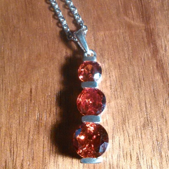 Simulated Red Diamond Sterling Silver Pendant Stainless Steel Necklace - Picture 1 of 10